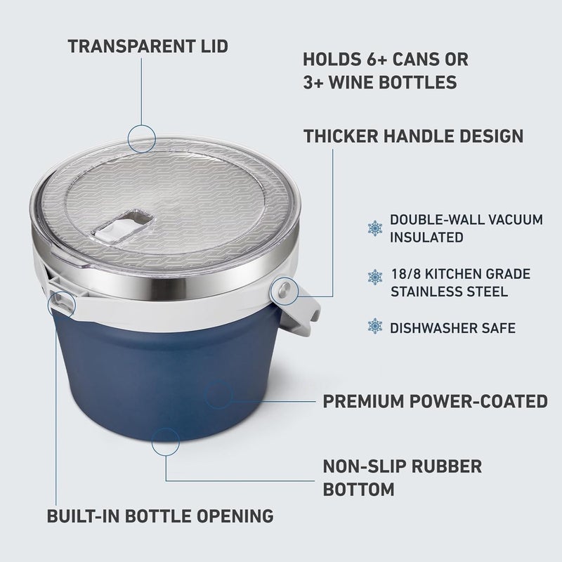 COKTIK 7L Insulated Ice Bucket with Lid，Double Wall Vacuum Stainless Steel Beverage Bucket Keeps Frozen Longer，Holds 6 Longnecks or 3 Bottles of Wine，for Cocktail, Champagne, Large Parties(Navy) - Image 2
